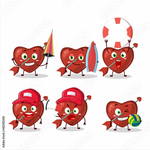 Happy Face cupid love arrow cartoon character playing on a beach
