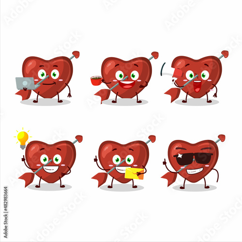 Cupid love arrow cartoon character with various types of business emoticons