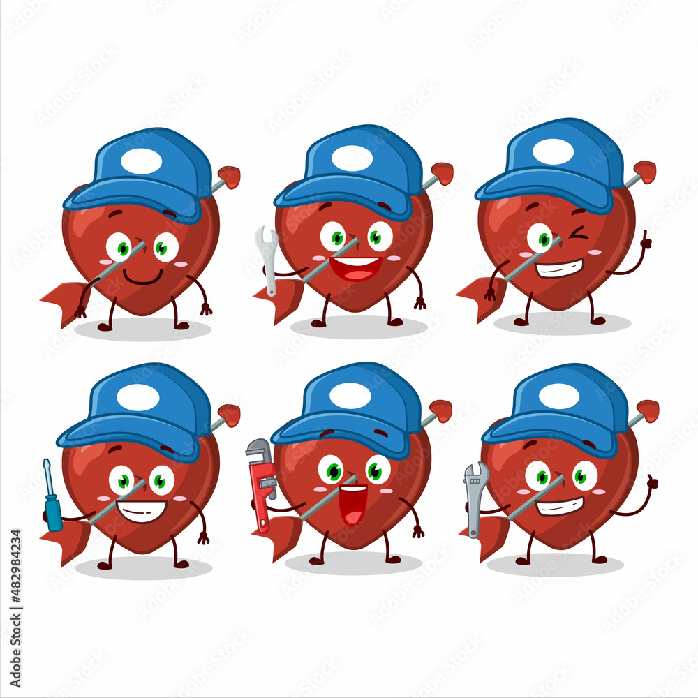 Obraz premium mechanic cupid love arrow cute mascot character with pliers