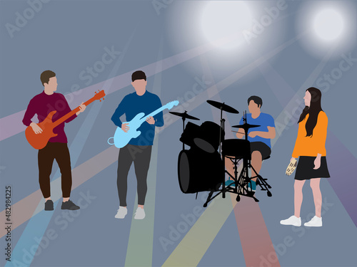 Band of Musicians on Stage in illustration graphic vector 