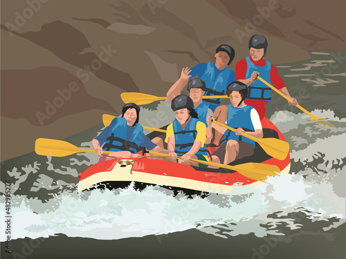 Rafting on the river in illustration graphic vector