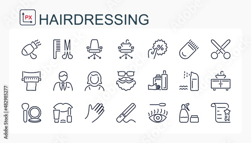 A set of vector icons from a thin line. Hairdressing services. Beauty salon.