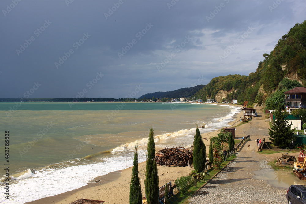 View of the Pitsunda Bay in Abkhazia on a cloudy day