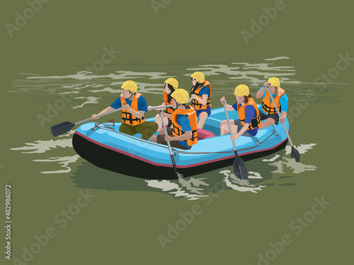 Rafting Team Adventure in illustration graphic vector