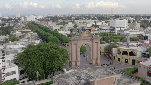 Aerial: flying over the unique city of Leon, Guanajuato. Drone view 
