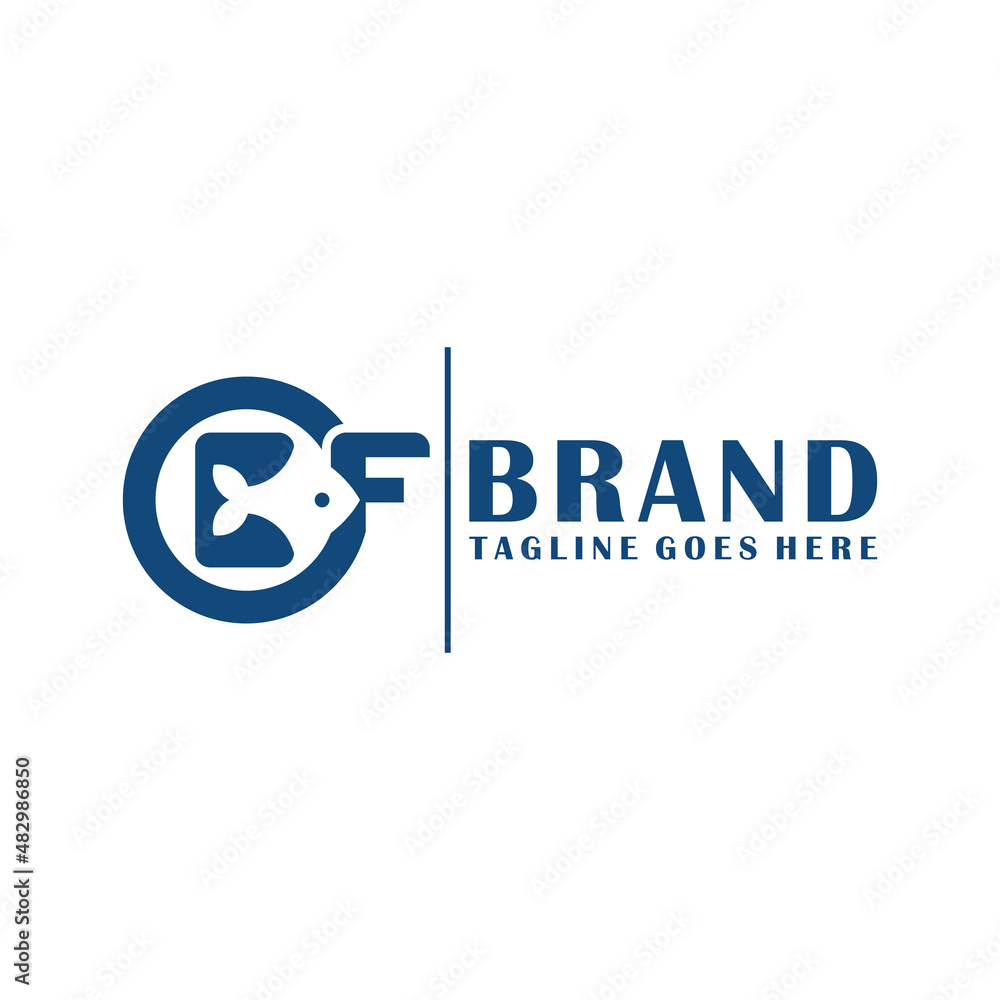 fish industry business illustration logo with CF lettering fish industry business illustration logo with CF lettering