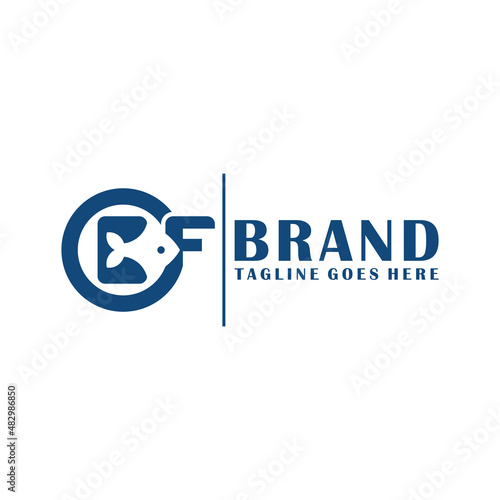 fish industry business illustration logo with CF lettering