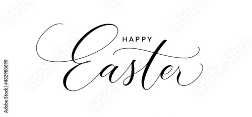 Happy Easter hand drawn lettering. Modern brush calligraphy. Text design for holiday greeting card, banner and invitation.