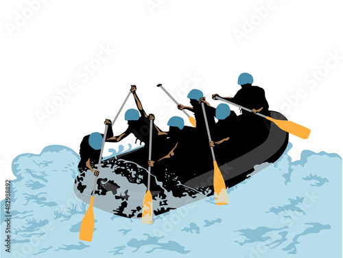Rafting Adventure Team in illustration Graphic vector