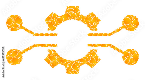 Vector golden gear electronics integration mosaic icon. Gear electronics integration is isolated on a white background. Golden items collage based on gear electronics integration icon.