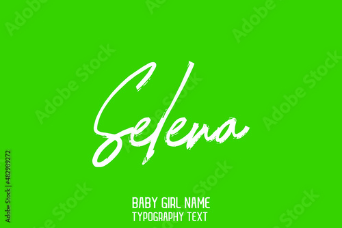 Selena Vintage badge Calligraphy in Grunge Brush Style Baby Girl Name on Green Background photo