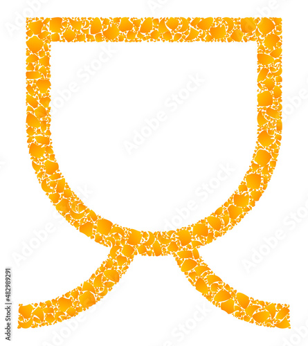Vector gold mug mosaic icon. Mug is isolated on a white background. Golden items mosaic based on mug icon. Mosaic mug iconic image is formed from yellow items.