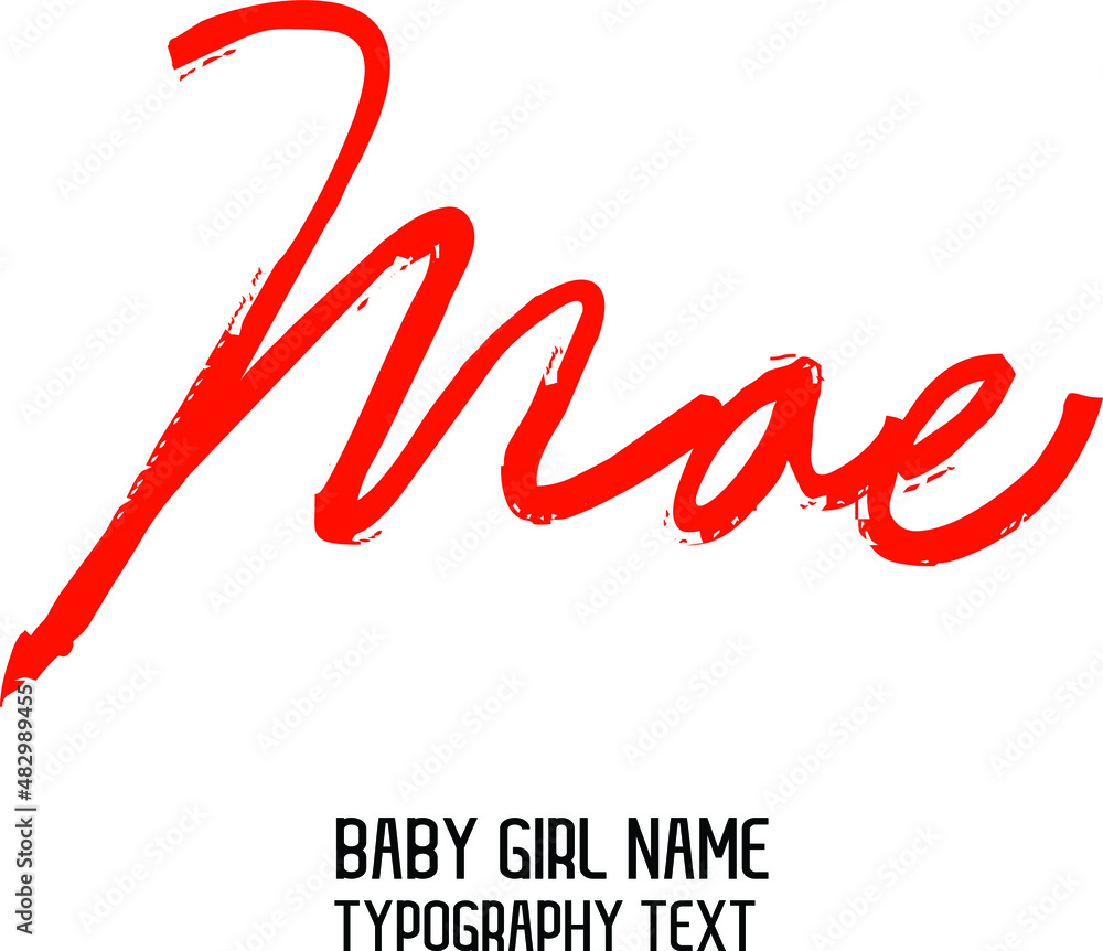 Mae Red Color Calligraphy Lettering Baby Girl Name
