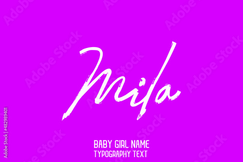 Mila Baby Girl Name in Stylish Cursive Brush Typography Text on Purple Background