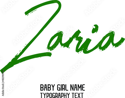 Name for Baby Girl Vector Rough Script Word art Green Color Text Design  Zaria  photo