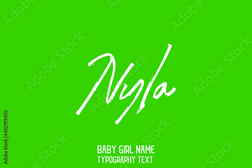 Nyla Baby Girl Name in Stylish Cursive Brush Typography Text on Green Background photo