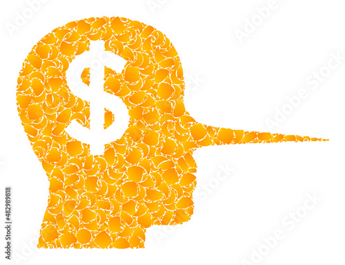 Vector gold financial liar mosaic icon. Financial liar is isolated on a white background. Gold particles mosaic based on financial liar icon.