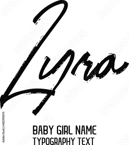 Lyra Black Color Baby Girl Name in Stylish Cursive Brush Typography Text