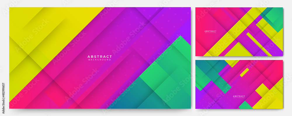 Set of abstract modern trendy minimal colorful background. Dynamic shapes composition with modern hipster futuristic graphic. Vector abstract background texture design, bright poster, banner