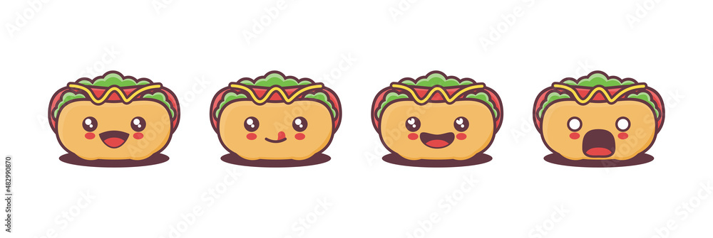 vector hot dog cartoon mascot, with different facial expressions vector hot dog cartoon mascot, with different facial expressions