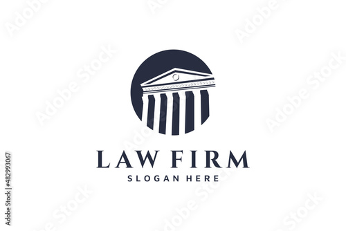 pillar office building with silhouette style law logo design