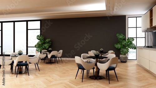 cafe bar or coffee shop with a blank wall for logo mockup