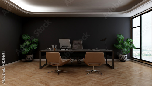 modern business office manager room with 3d design interior for company wall logo mockup © Ayyathullah Ahmad
