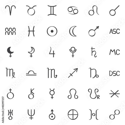 Astrology signs line icons set
