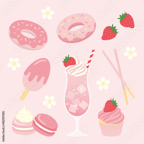 vector background with strawberry sweets for banners, cards, flyers, social media wallpapers, etc.