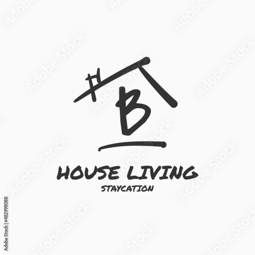 letter B minimalist doodle house vector logo design