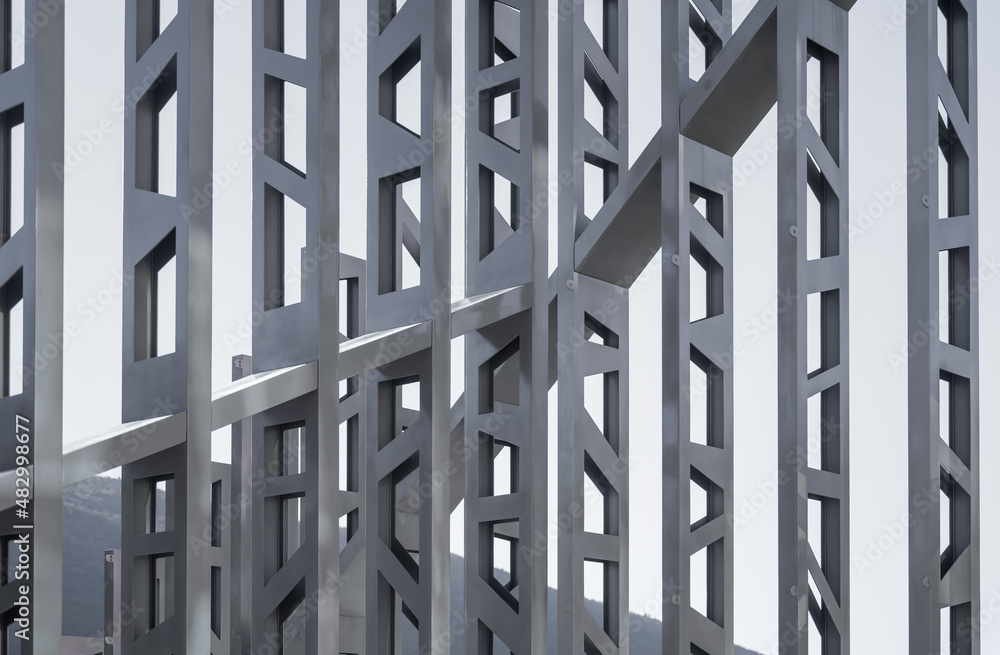 iron structures abstract background. Futuristic Outdoor Design. industrial construction technology. engineering gray background iron structures abstract background. Futuristic Outdoor Design. industrial construction technology. engineering gray background