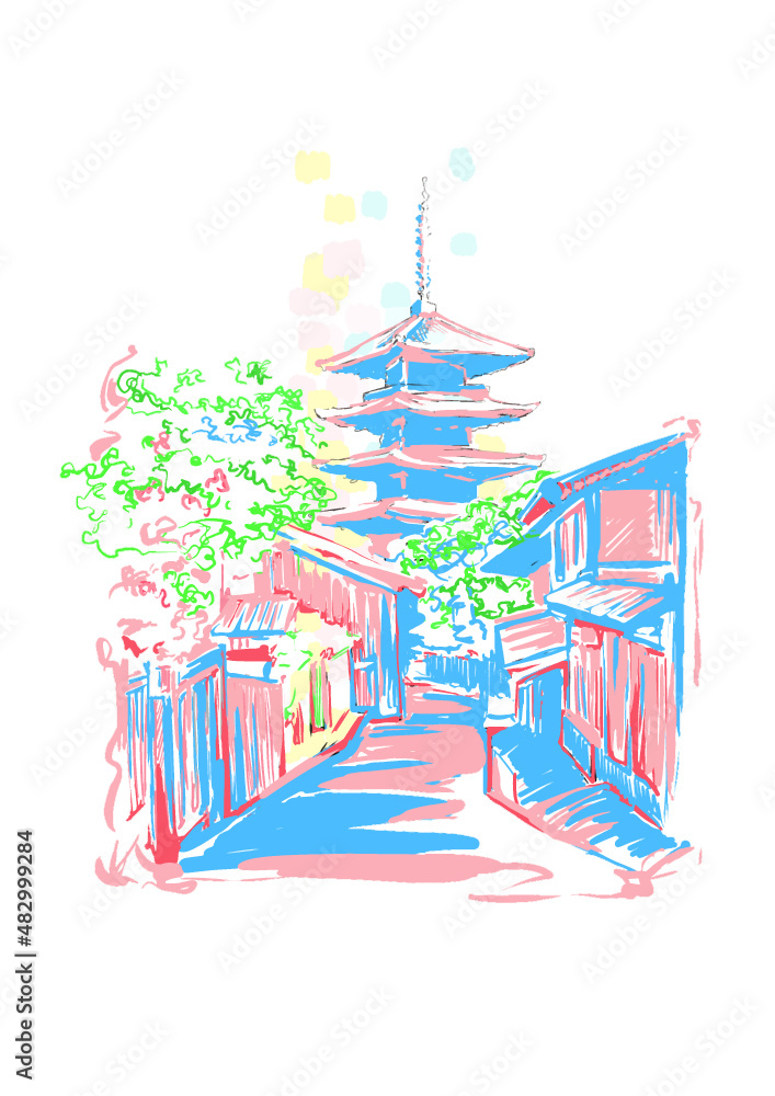 Fototapeta premium 京都五重塔 Kyoto Five-storied pagoda イラスト