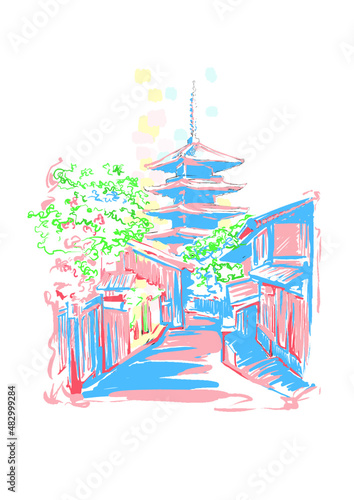 京都五重塔 Kyoto Five-storied pagoda イラスト
