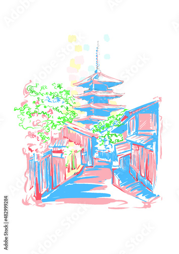 京都五重塔 Kyoto Five-storied pagoda　イラスト