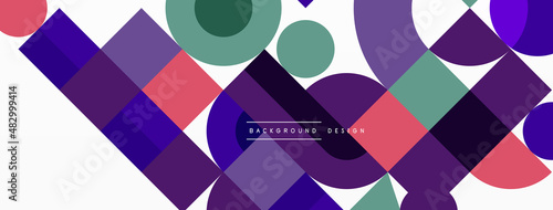 Circle and square geometric background. Round shapes with squares and triangles composition for wallpaper, banner, background or landing