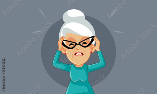 Stressed Exasperated Grandmother Vector Cartoon Illustration