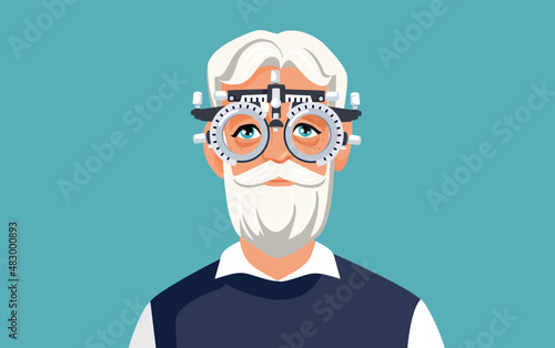 Senior Man Having an Eye Check Consultation Vector Illustration