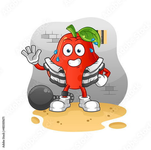 water apple criminal in jail. cartoon character