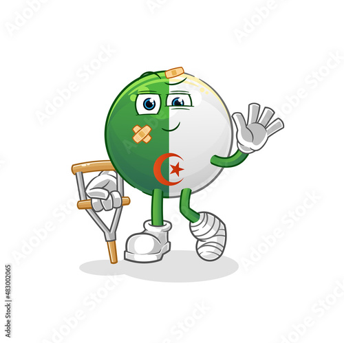 algerian flag sick with limping stick. cartoon mascot vector