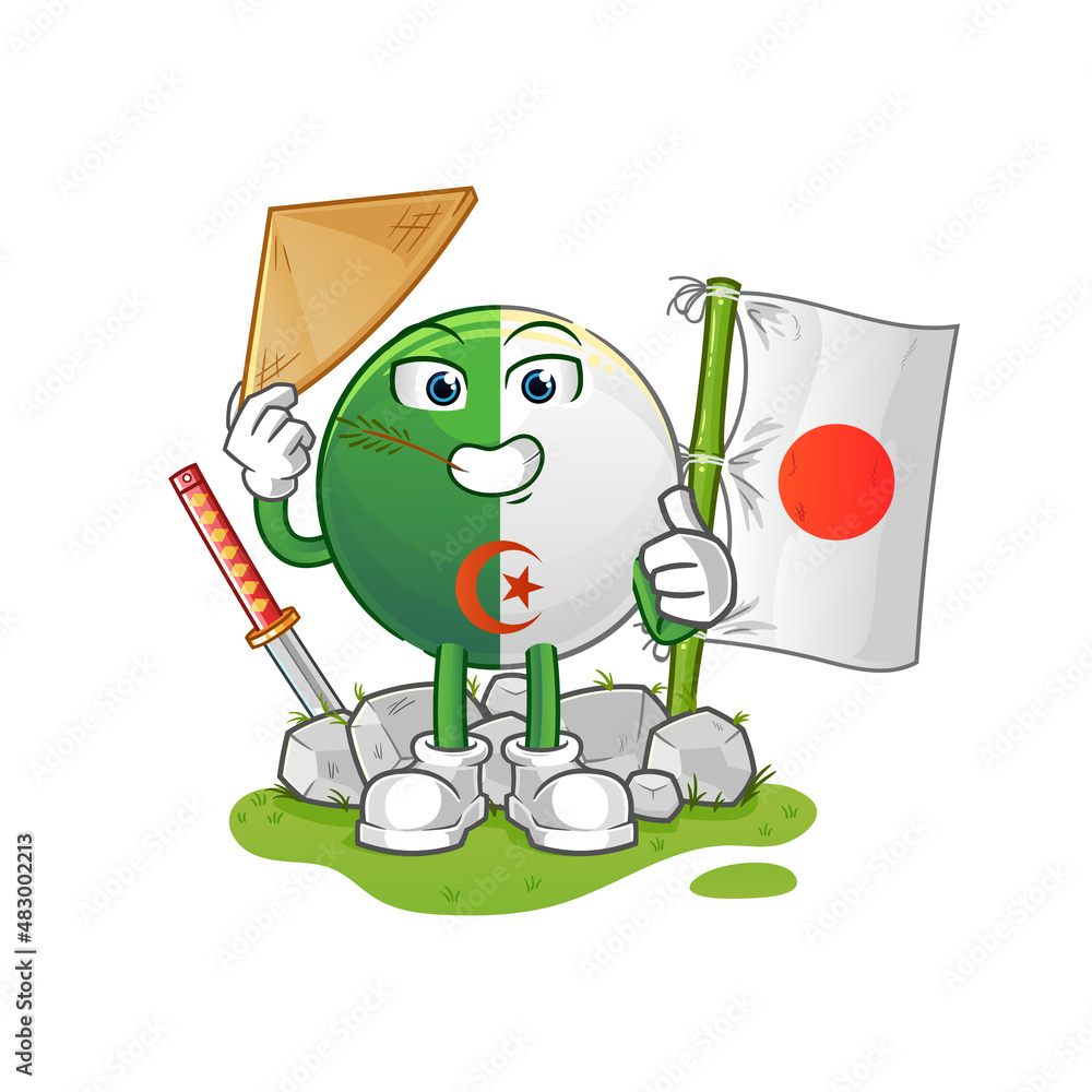 algerian flag japanese vector. cartoon character algerian flag japanese vector. cartoon character