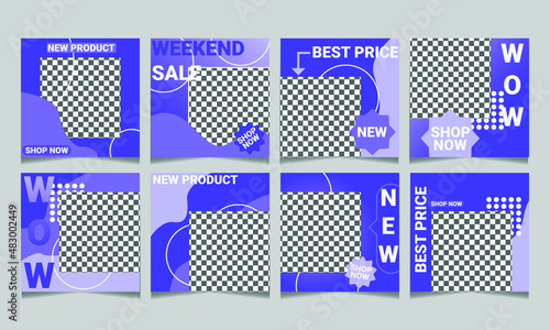 Set of minimally editable square banner templates. Very peri  background color with stripes shape. Suitable for social media posting and web internet advertising. Vector illustration with photo 