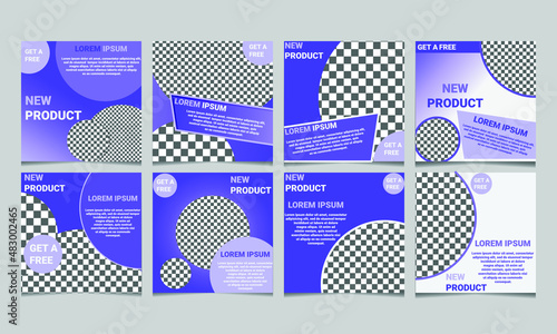 Set of minimally editable square banner templates. Very peri  background color with stripes shape. Suitable for social media posting and web internet advertising. Vector illustration with photo 