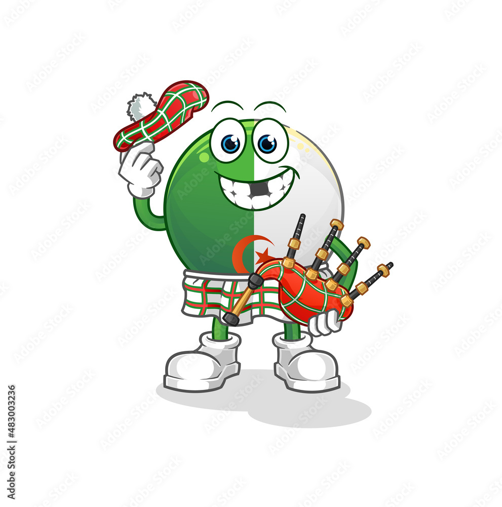 algerian flag scottish with bagpipes vector. cartoon character