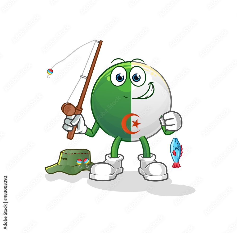 Obraz premium algerian flag fisherman illustration. character vector