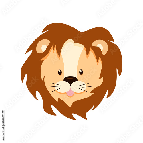 Lion head cute cartoon, children's vector illustration isolated on white.
