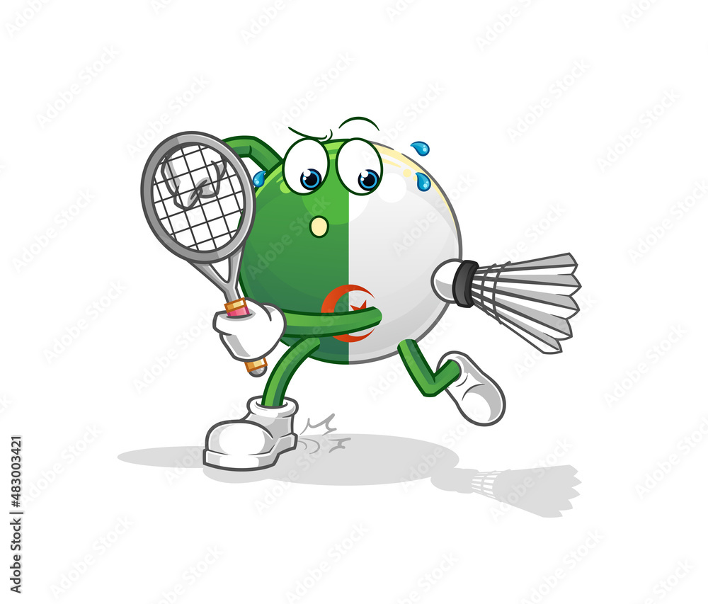 Obraz premium algerian flag playing badminton illustration. character vector