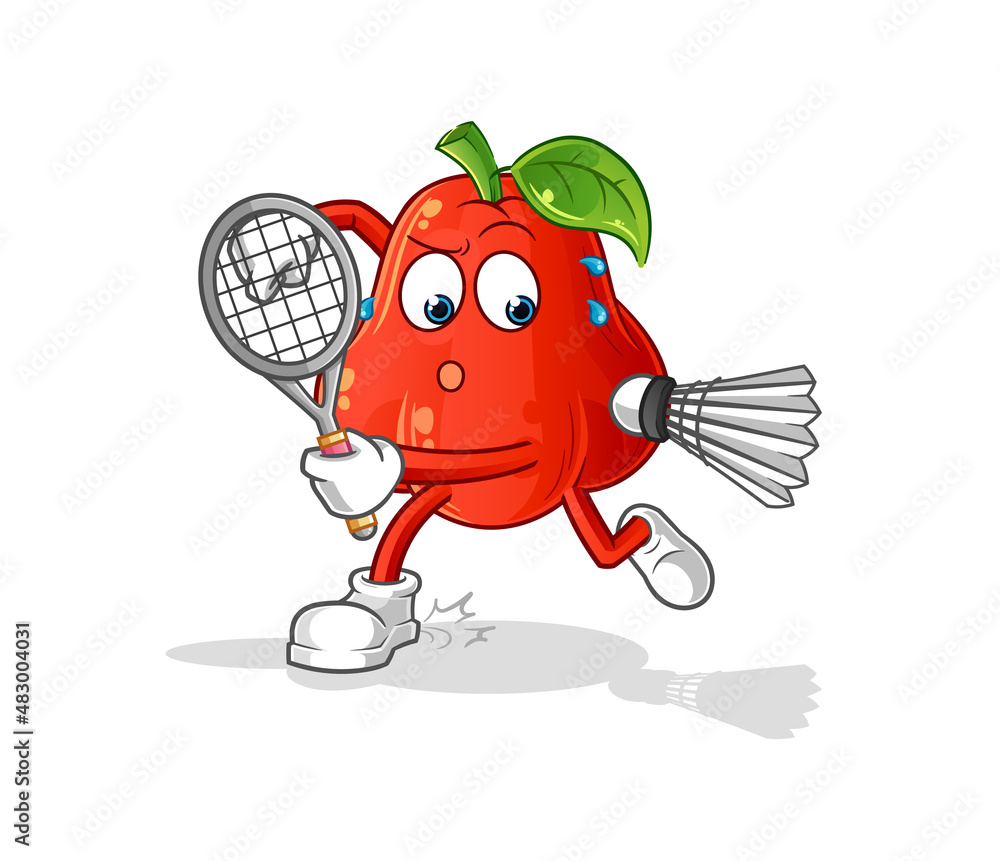 Obraz premium water apple playing badminton illustration. character vector