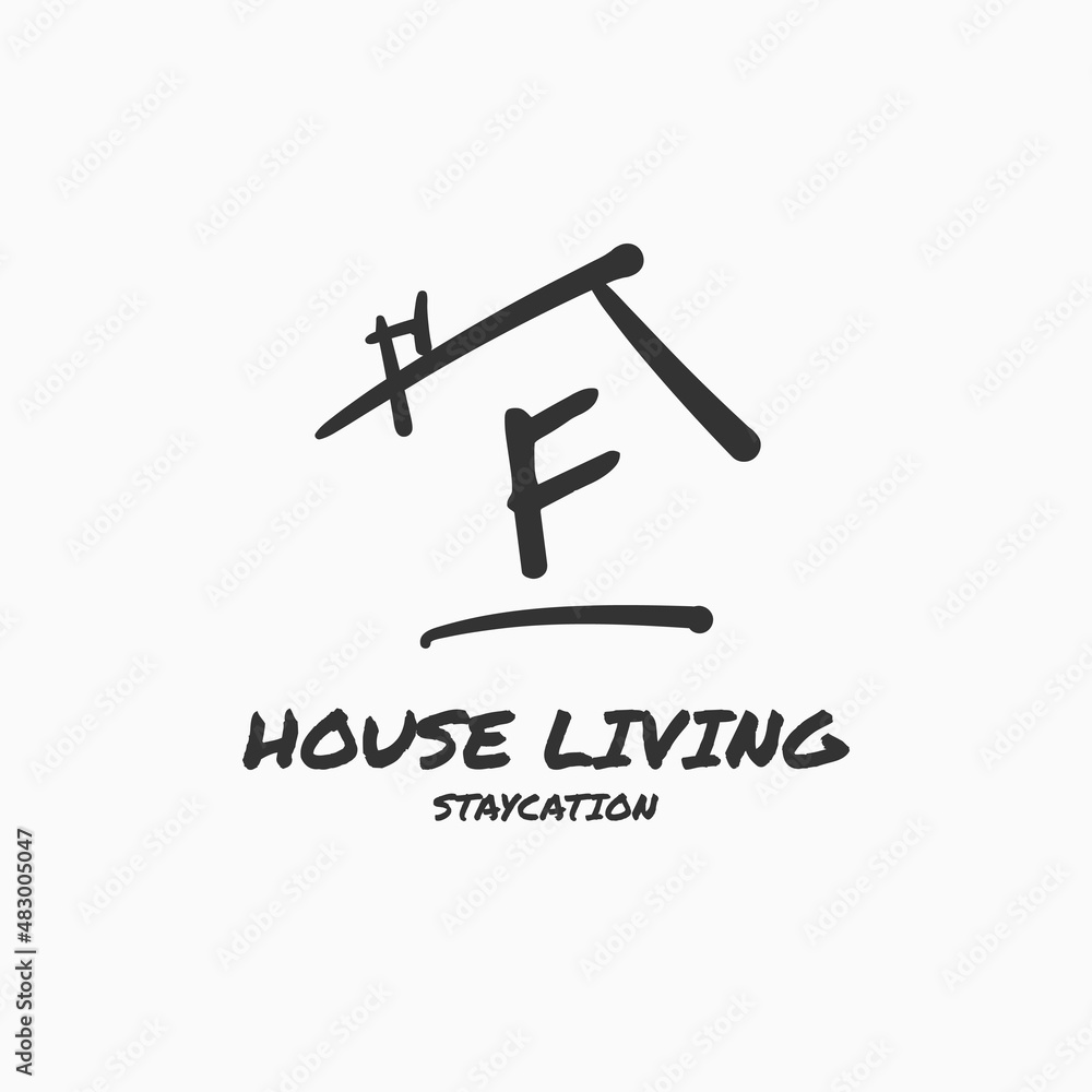 letter F minimalist doodle house vector logo design