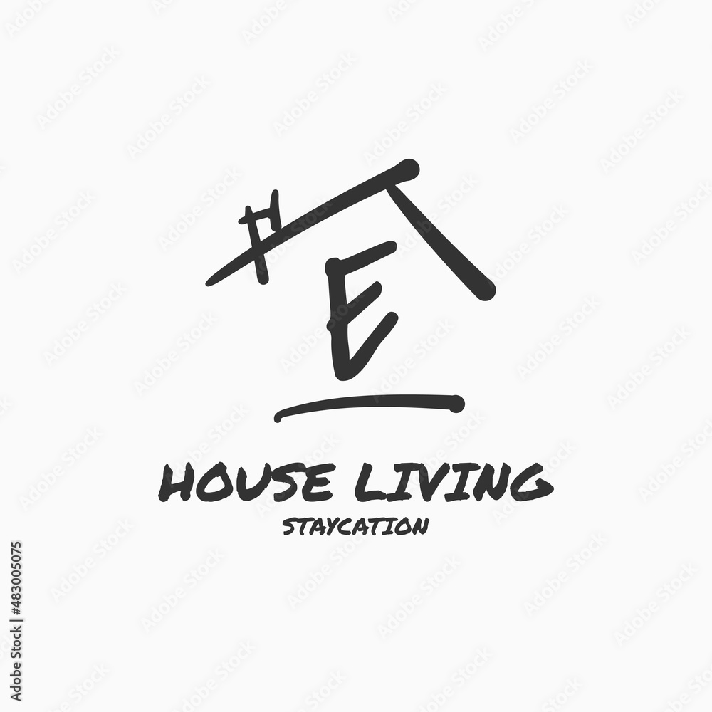 letter E minimalist doodle house vector logo design letter E minimalist doodle house vector logo design