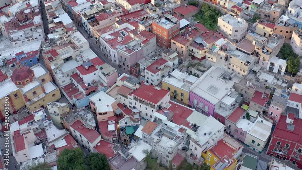 Aerial: panorama view of the city of Guanajuato. Drone view Aerial: panorama view of the city of Guanajuato. Drone view